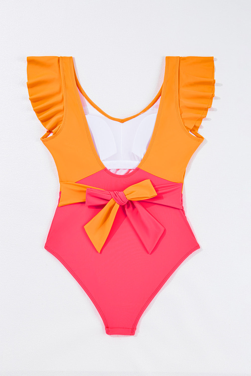 Hazel Blues® | Vitality Orange Color Block Ruffled Knotted Backless One Piece Swimsuit