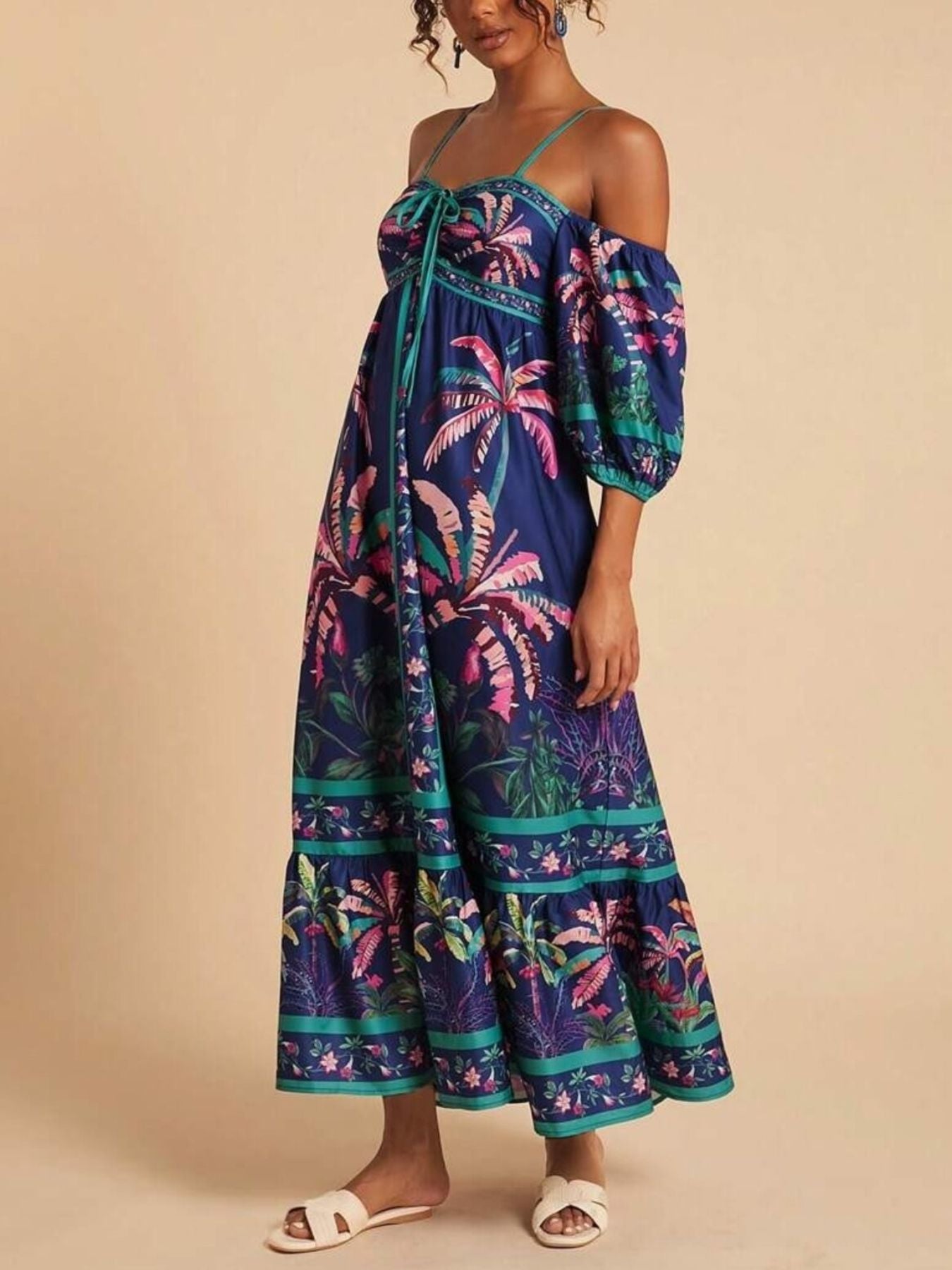 Hazel Blues® | Tropical Print Spaghetti Strap Maxi Dress