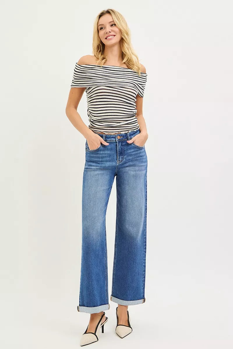 Hazel Blues® | RISEN High Rise Relaxed Fit Ankle Straight Cuff Jeans
