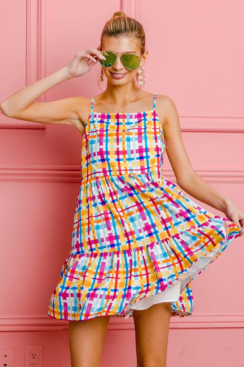 Hazel Blues® | BiBi Multi Colors Plaid Sleeveless Sun Dress