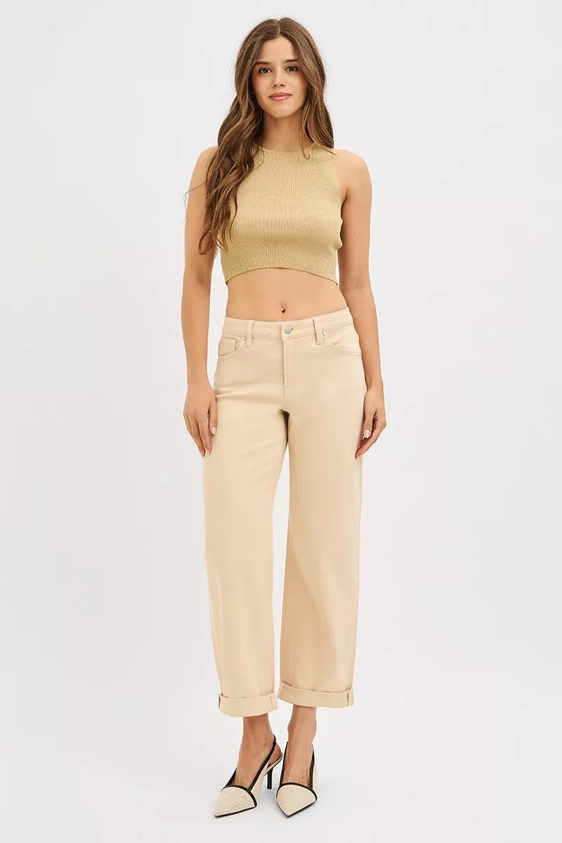 Hazel Blues® | RISEN Tummy Control Mid Rise Ankle Barrel Relaxed Baggy