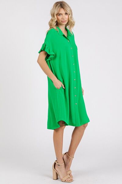 Hazel Blues® | Mittoshop Button Down Flounce Sleeve Dress with Pockets