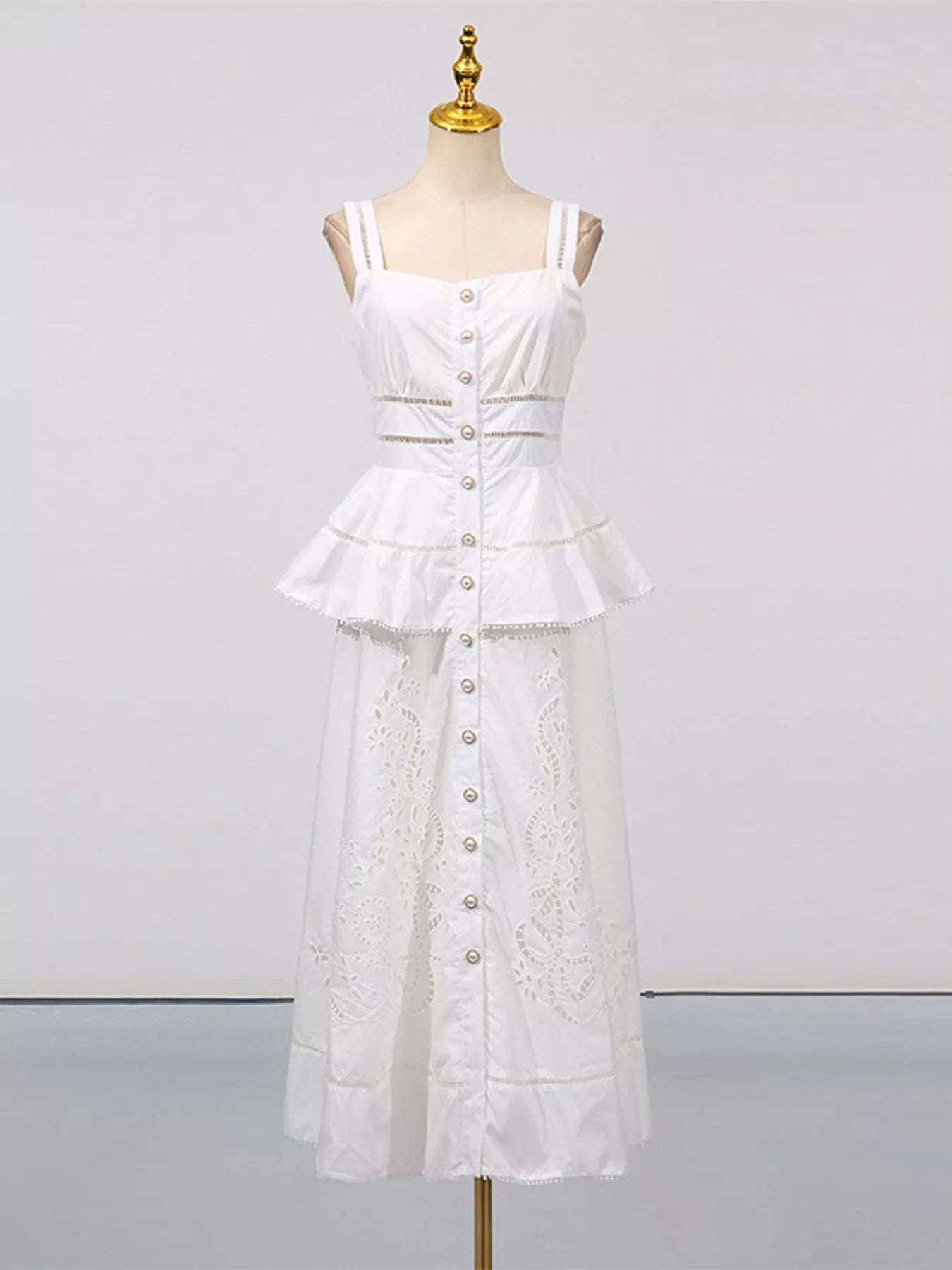 Hazel Blues® | Sleeveless Eyelet Embroidered Button-Down Midi Dress