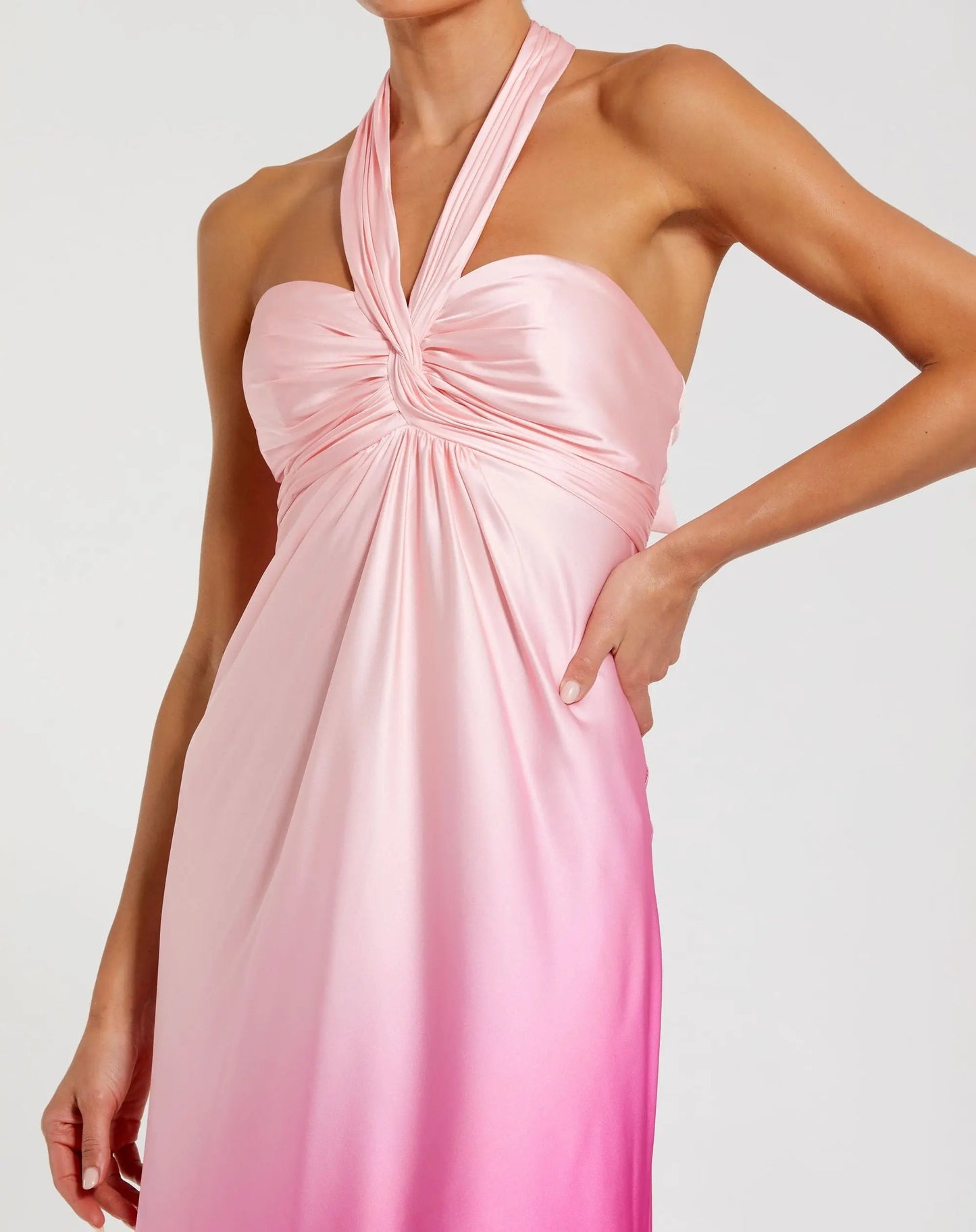 Pink Charmeuse Tie Halter Neck Ombre Gown