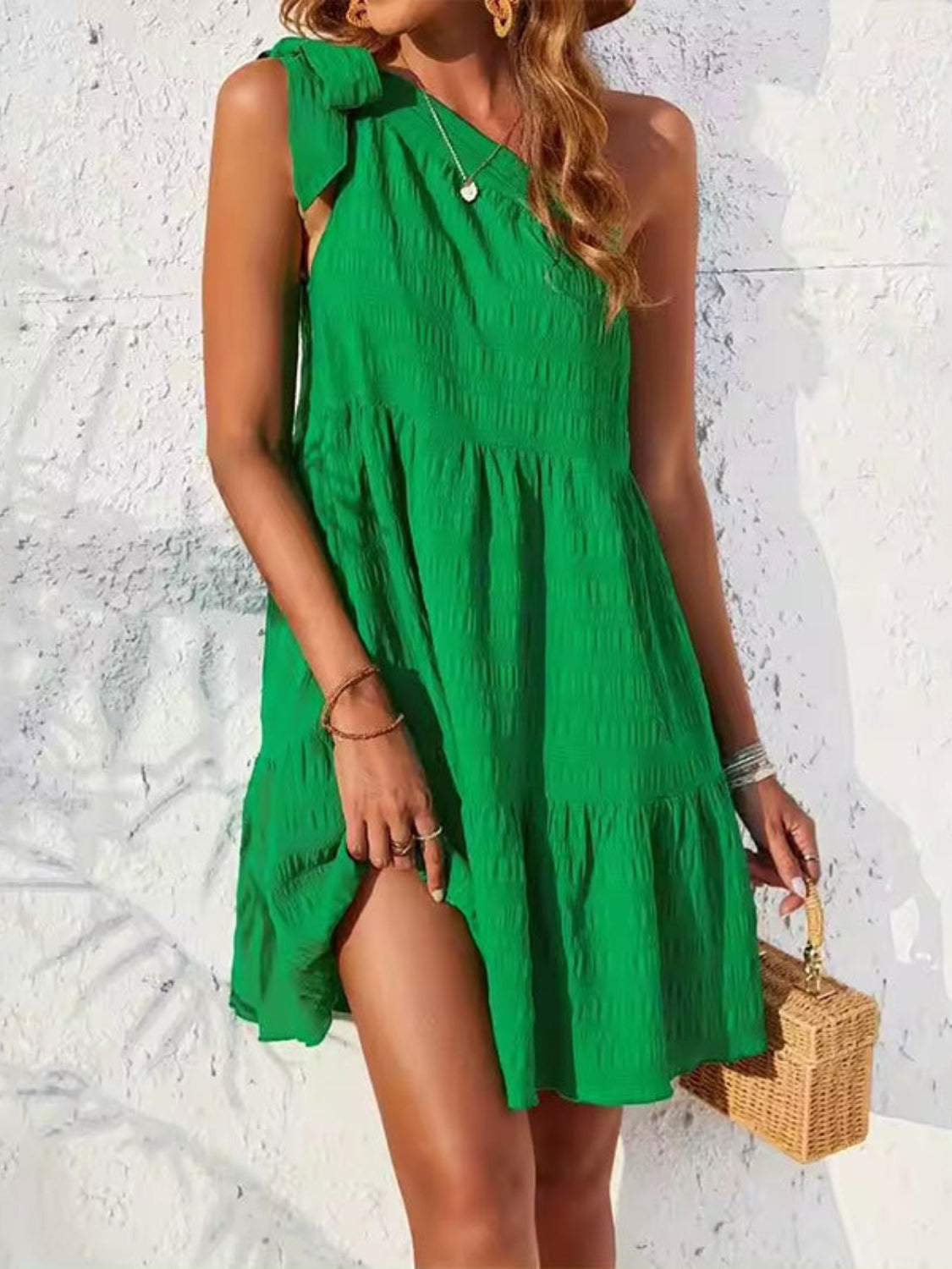 Hazel Blues® | Textured Tied Single Shoulder Mini Dress