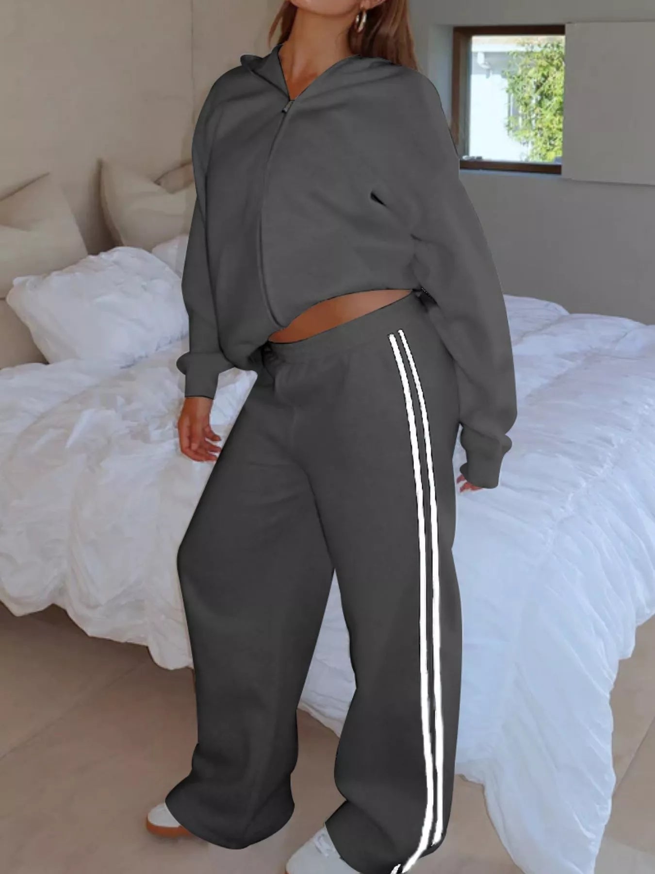 Hazel Blues® | Zip Up Hoodie and Striped Pants Set