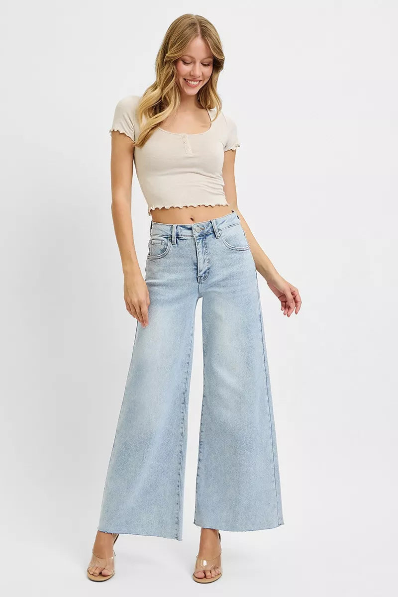 Hazel Blues® | RISEN High Rise Ankle Wide Palazzo Jeans