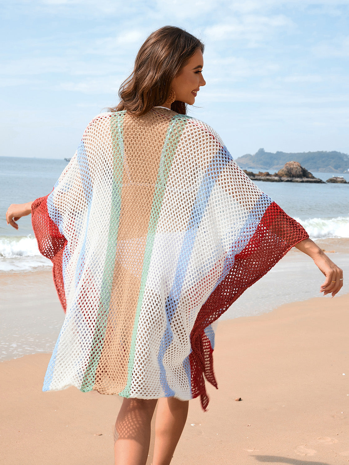 Hazel Blues® | Openwork Color Block Plunge Cover-Up