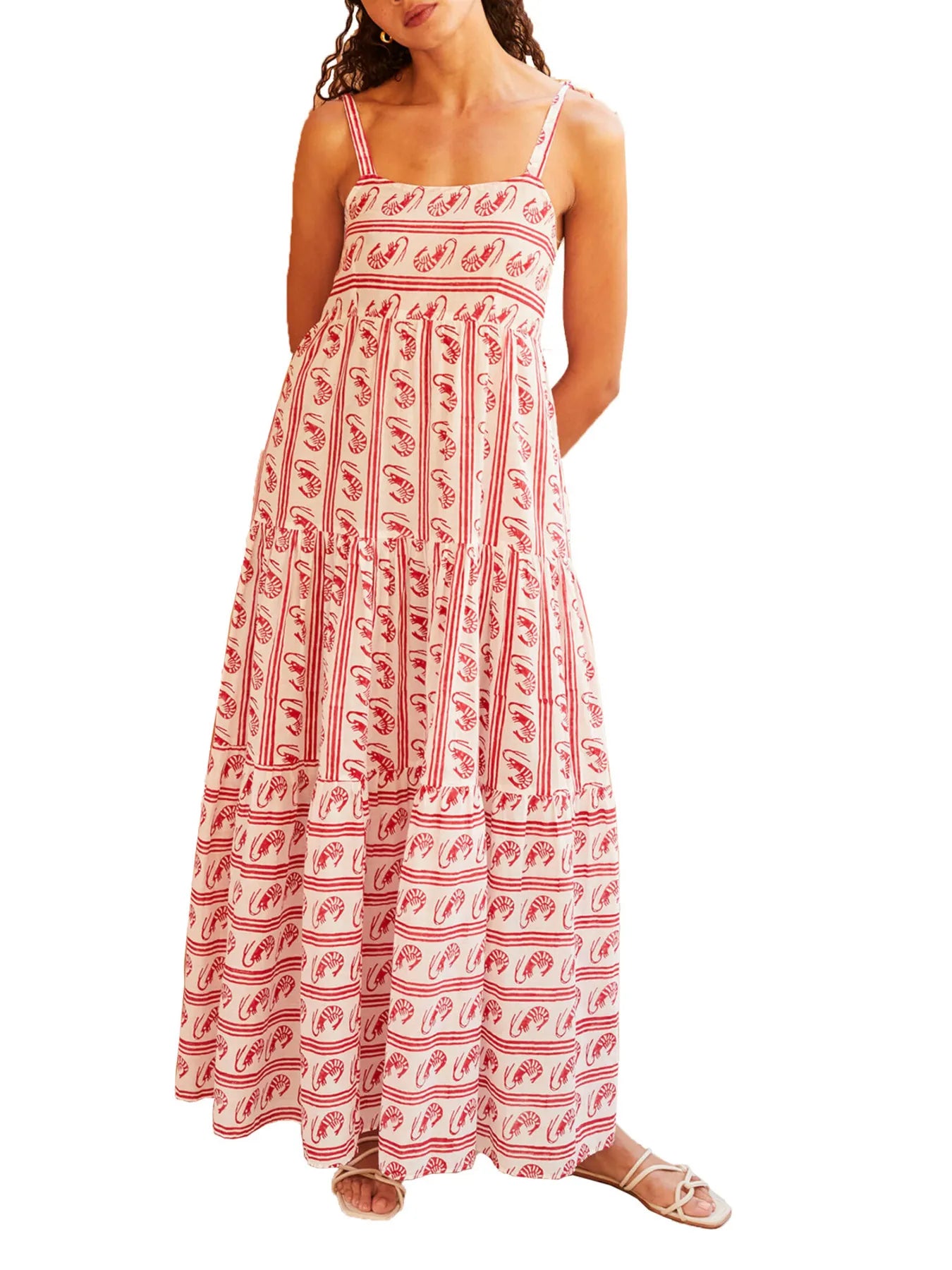 Hazel Blues® | Striped Tie-Shoulder Tiered Maxi Dress
