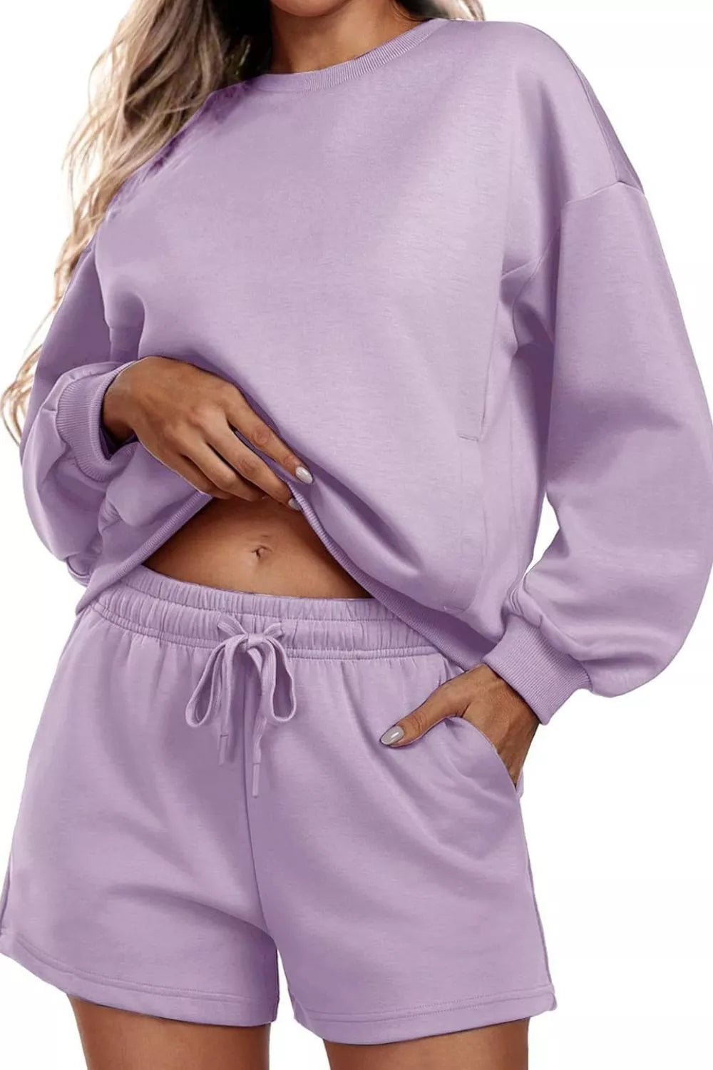 Hazel Blues® | Round Neck Sweatshirt and Shorts Set