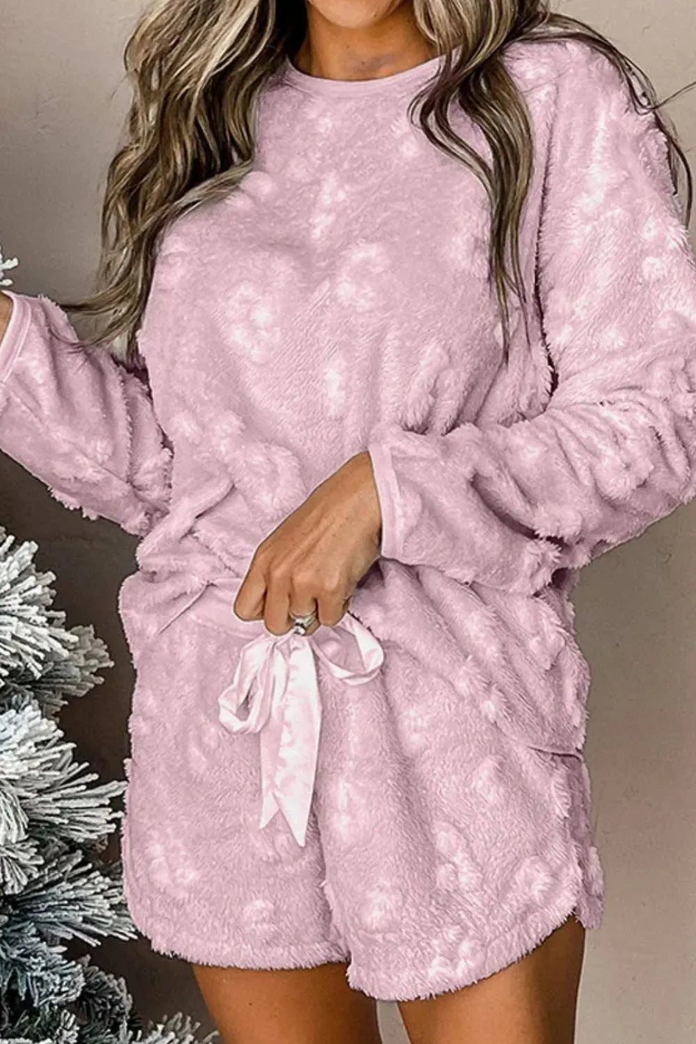 Hazel Blues® | Round Neck Long Sleeve Top and Shorts Lounge Set