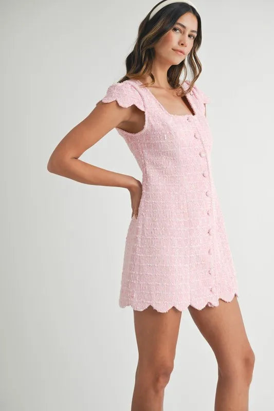 Hazel Blues® | MABLE Tweed Scallop Hem Line Mini Dress