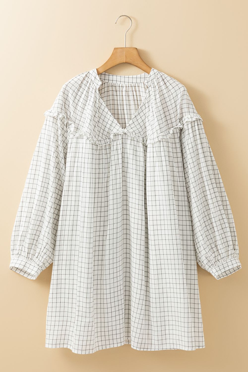 Hazel Blues® | Frill Plaid Notched Balloon Sleeve Mini Dress