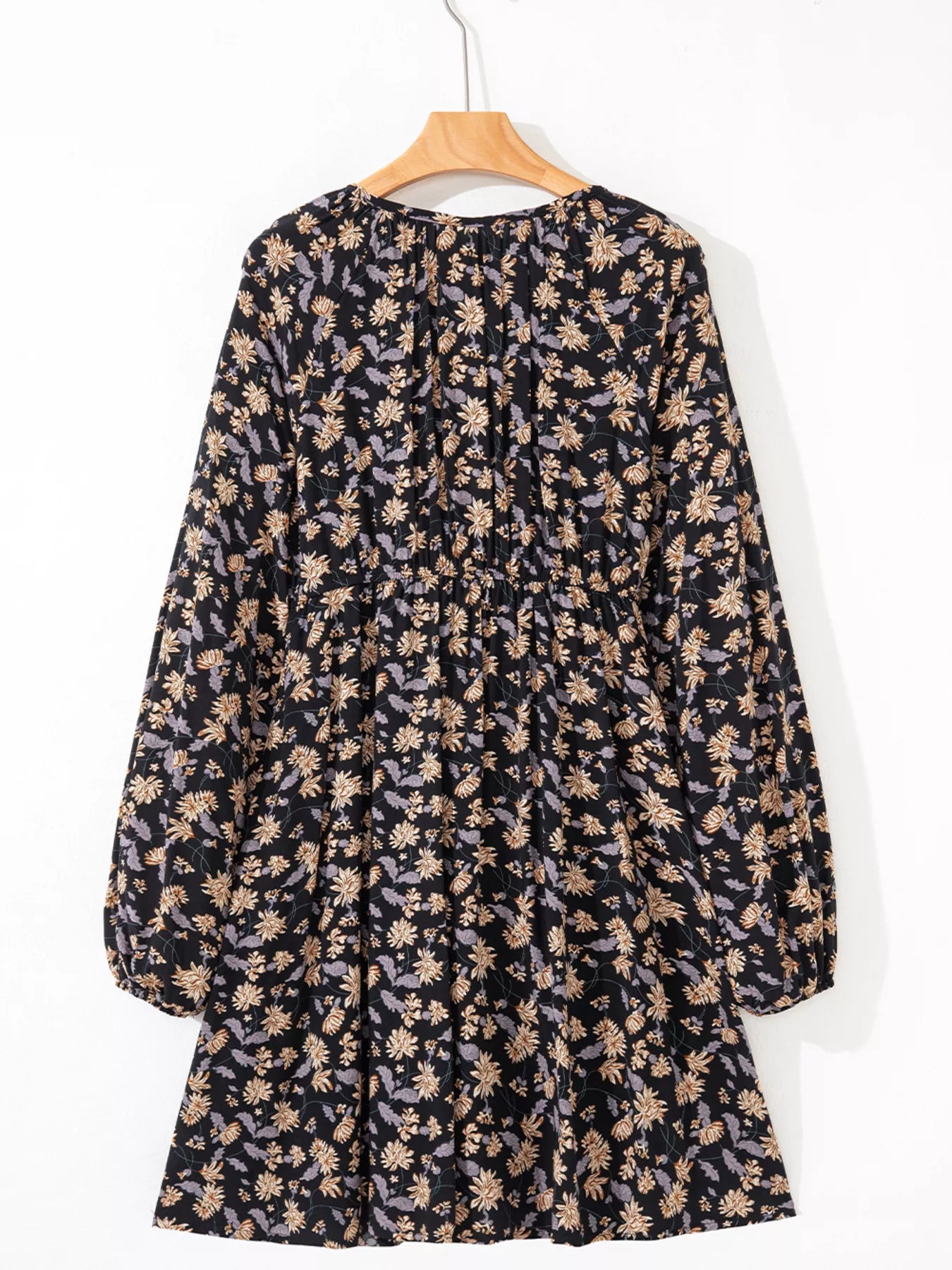 Hazel Blues® | Floral Deep V Neck Smocked Bust Bubble Sleeve Babydoll Dress
