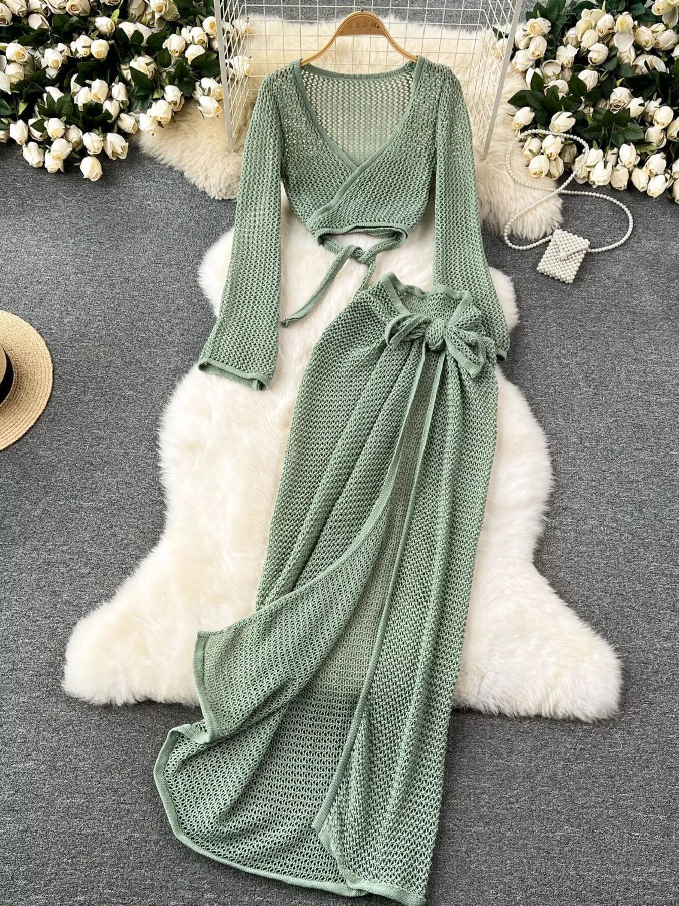 Hazel Blues® | Knitted Crop Top and Slit Skirt Set