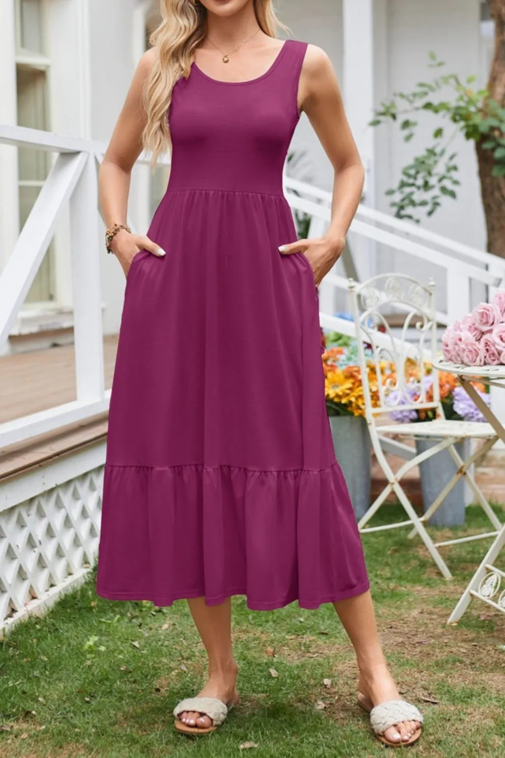 Hazel Blues® | Round Neck Wide Strap Tank Dress