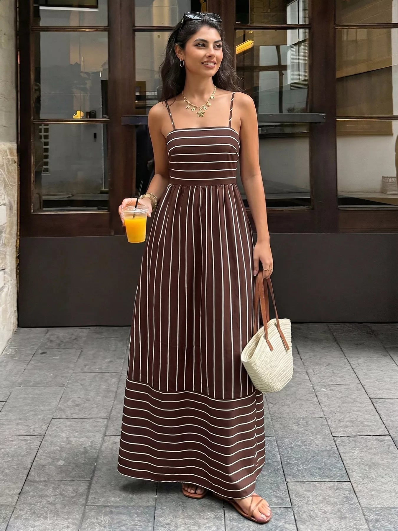 Hazel Blues® | Striped Print Spaghetti Strap Maxi Dress