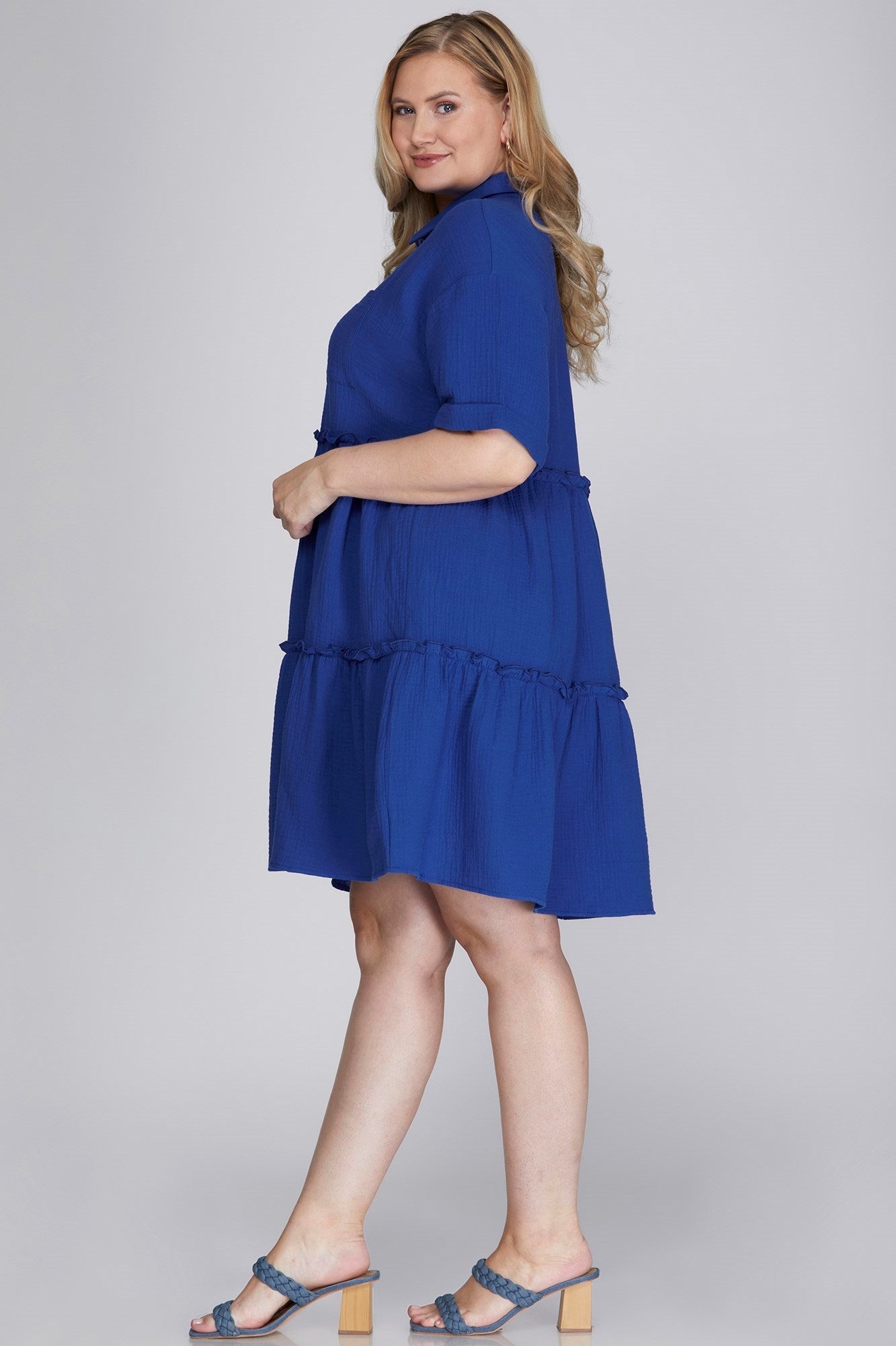 Hazel Blues® | She + Sky Button Front Frill Tiered Mini Dress