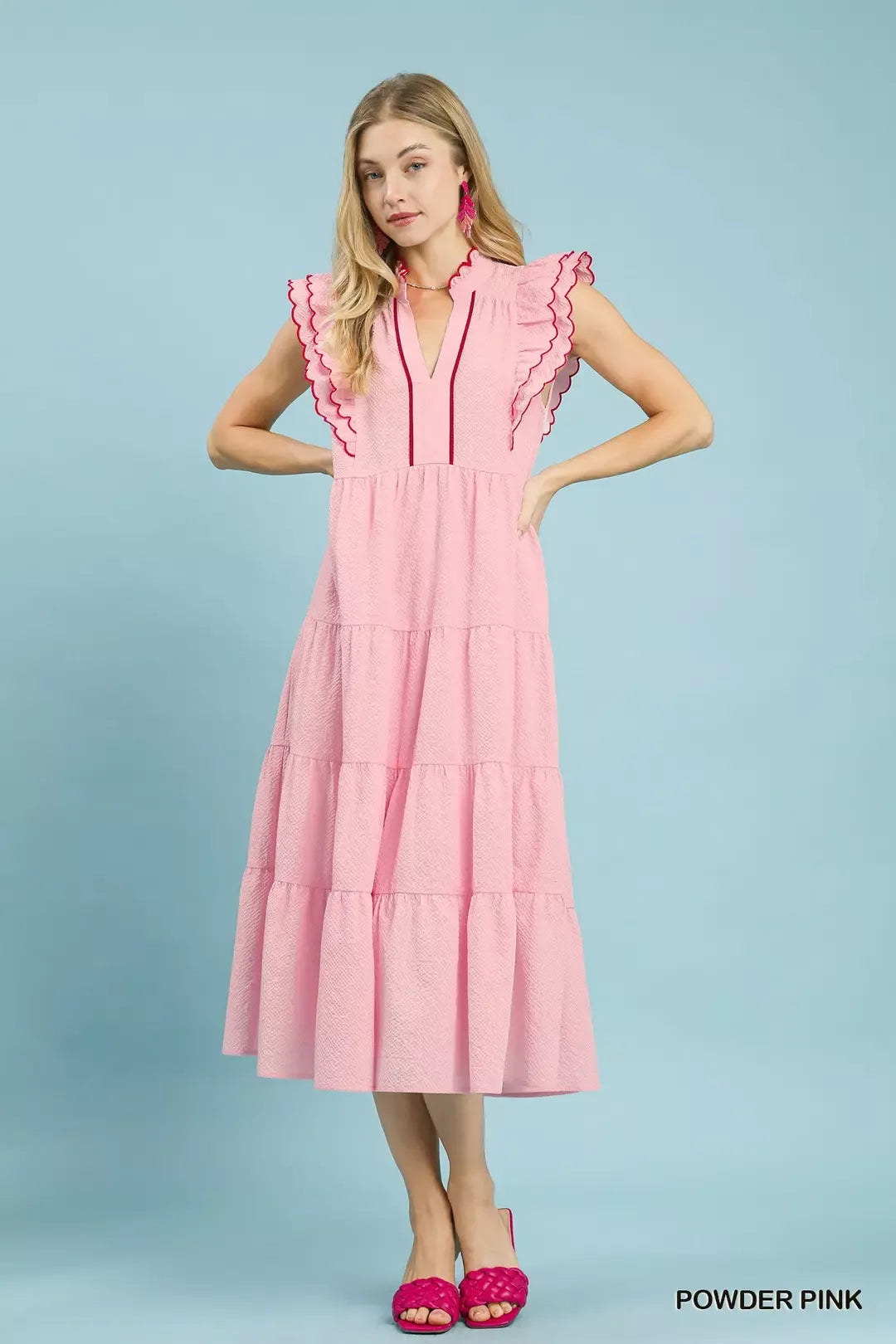Hazel Blues® | Umgee Seersucker Ruffle Sleeve Tiered Midi Dress