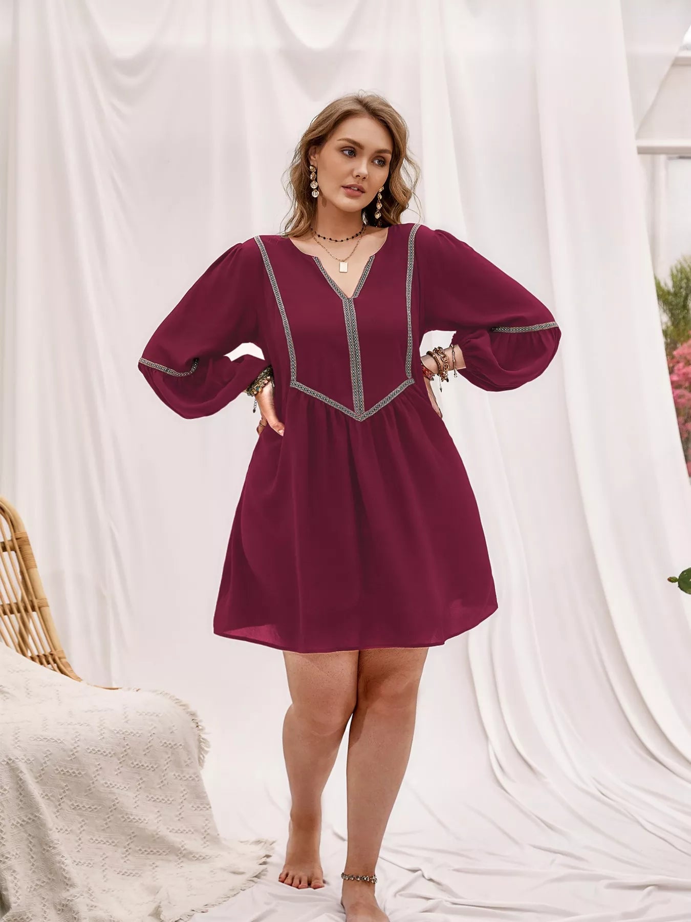 Hazel Blues® | Notched Balloon Sleeve Mini Dress