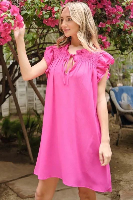 Hazel Blues® | And The Why Ruffle Shoulder Smocked Detailed Dress