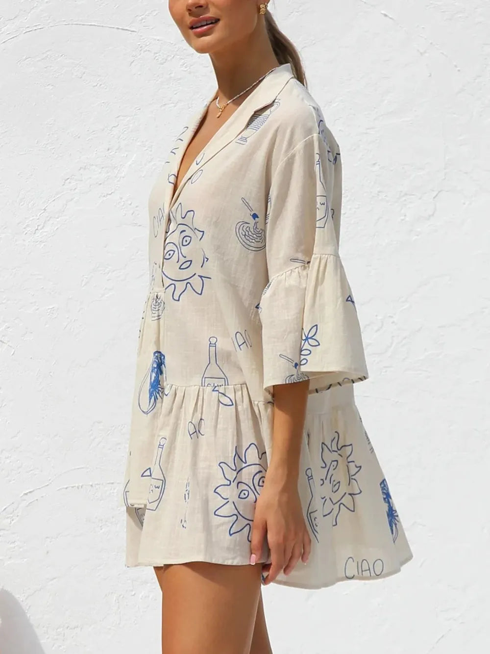 Hazel Blues® | Button Detail Printed Mini Dress