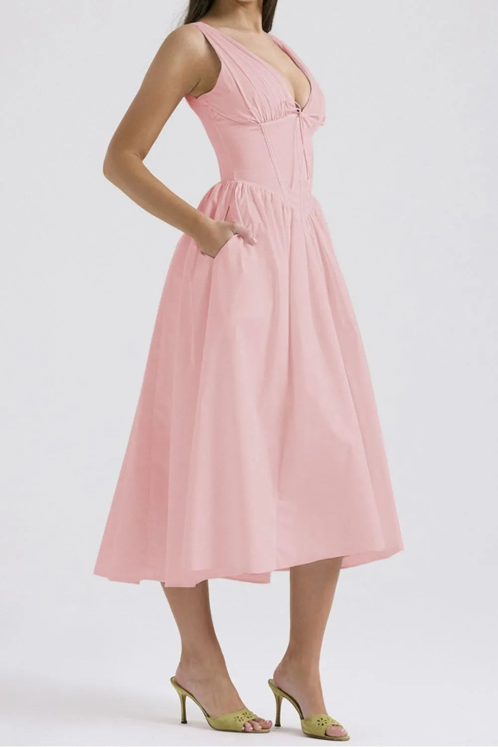 Hazel Blues® | Ruched V-Neck Sleeveless Dress with Pockets