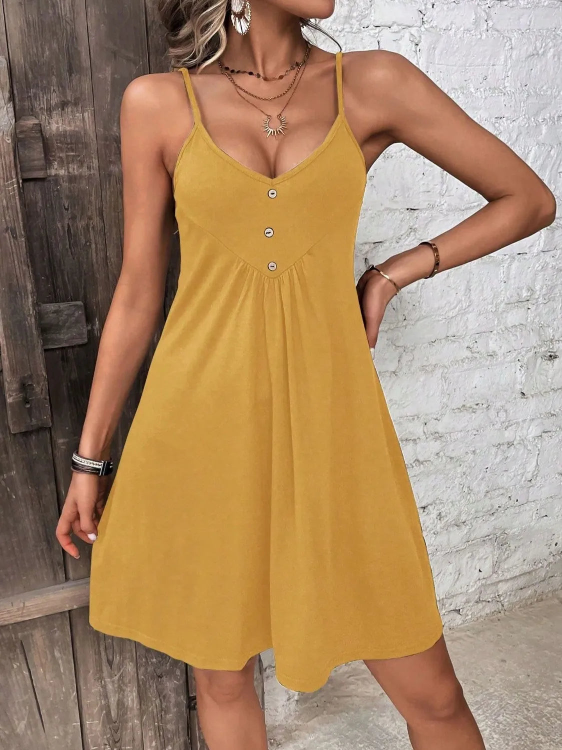 Hazel Blues® | Decorative Button Scoop Neck Mini Cami Dress