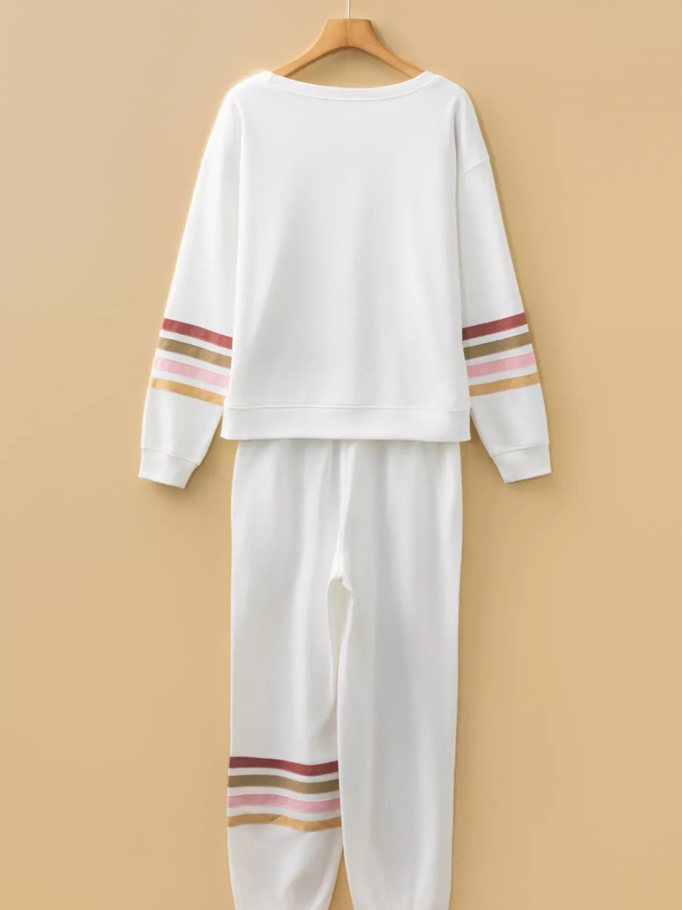 Hazel Blues® | Striped Trim Round Neck Top and Pants Set