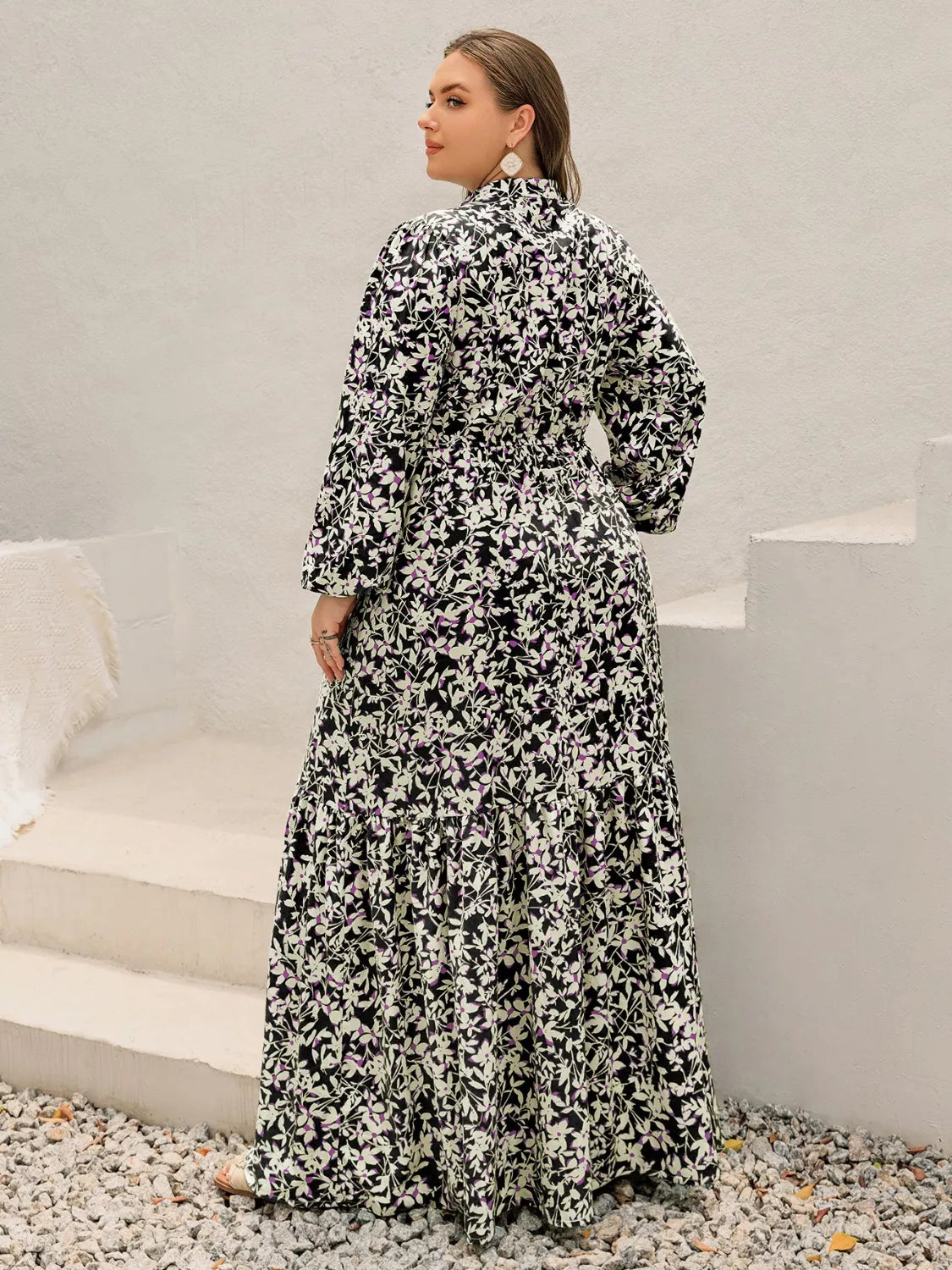 Hazel Blues® | Floral Print Long Sleeve Tiered Maxi Dress