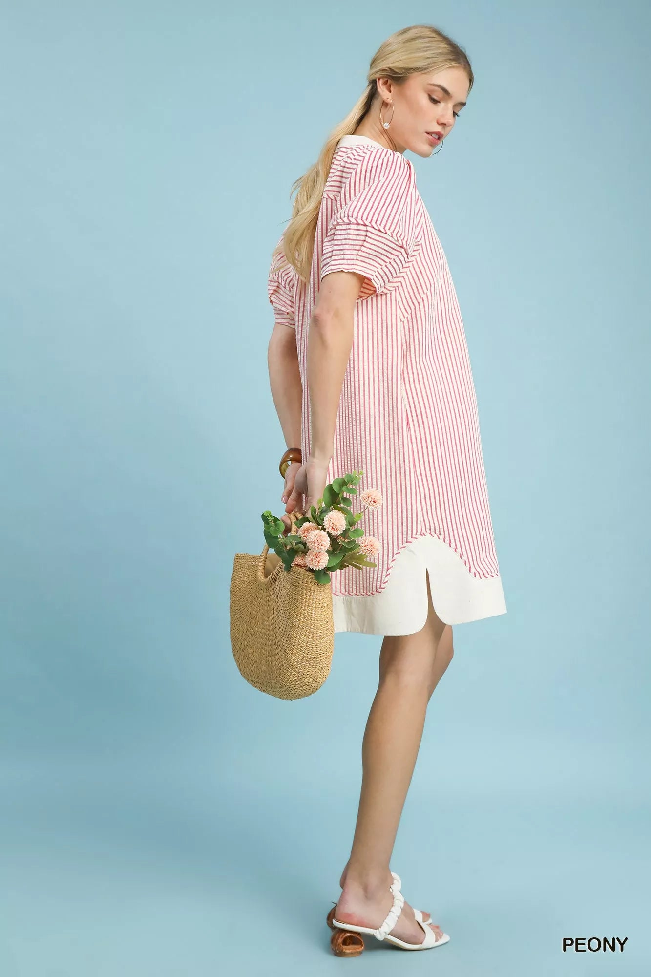 Hazel Blues® | Umgee Pinstripe Shift Dress with Contrast Trim