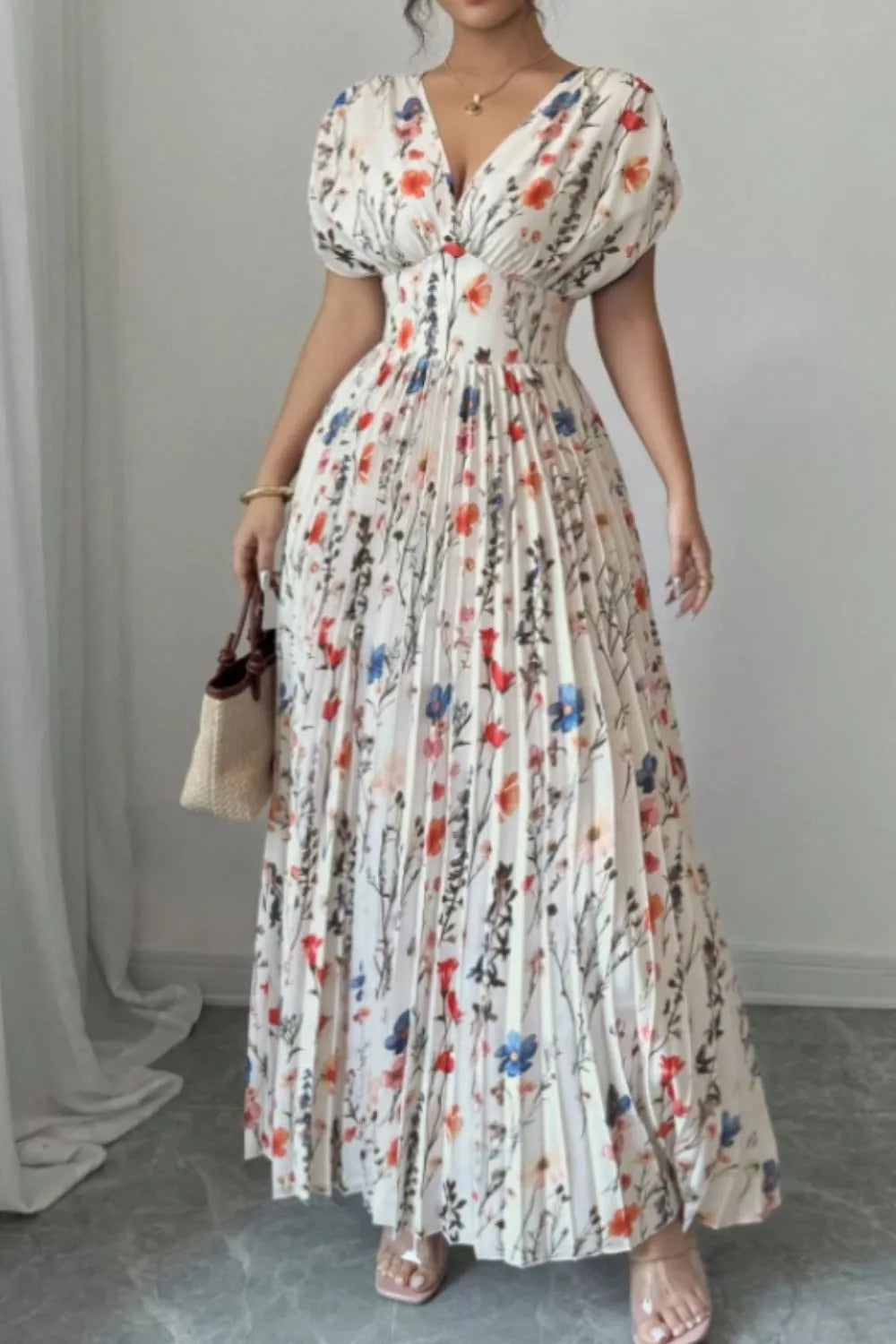 Hazel Blues® | Floral Print Pleated Maxi Dress