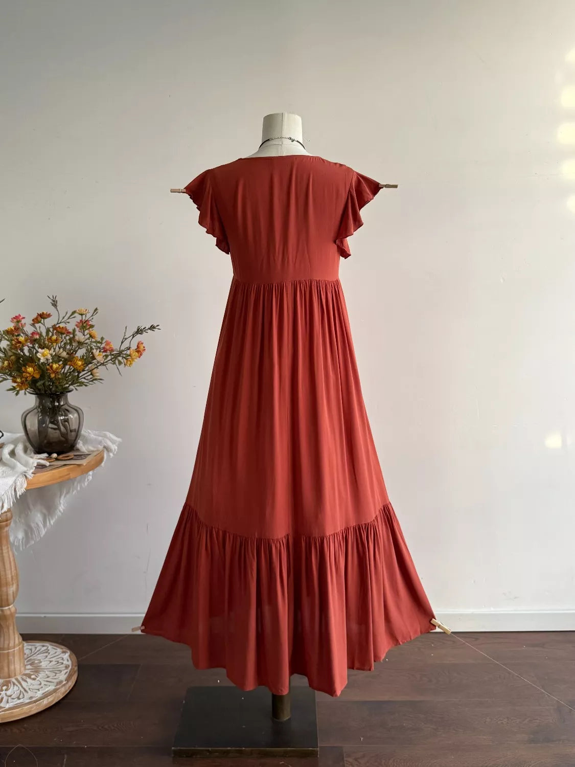 Hazel Blues® | Ruffle Sleeve Maxi Dress with Button Detail