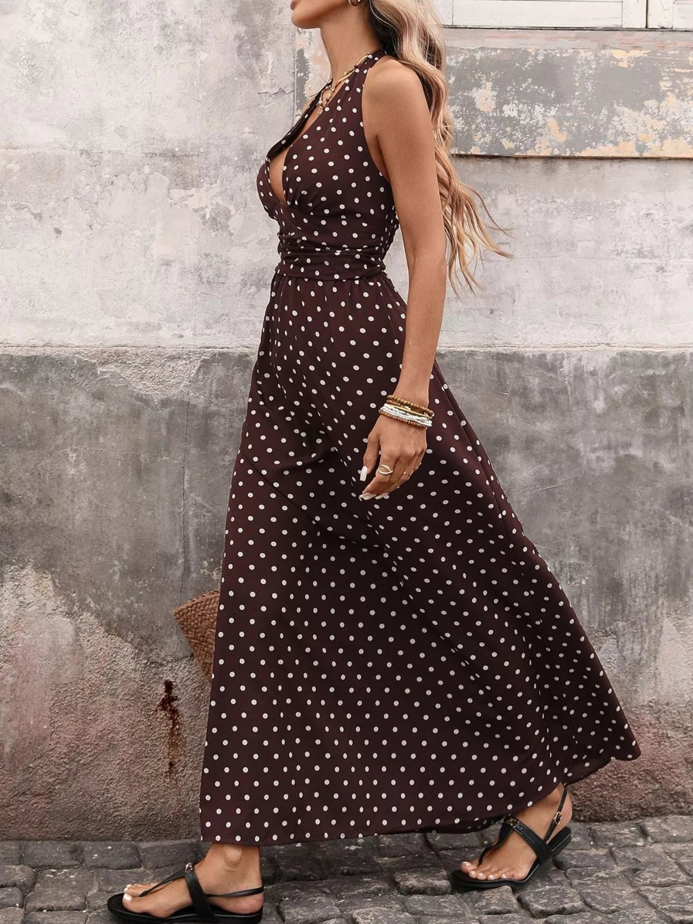 Hazel Blues® | Halter Neck Polka Dot Maxi Dress