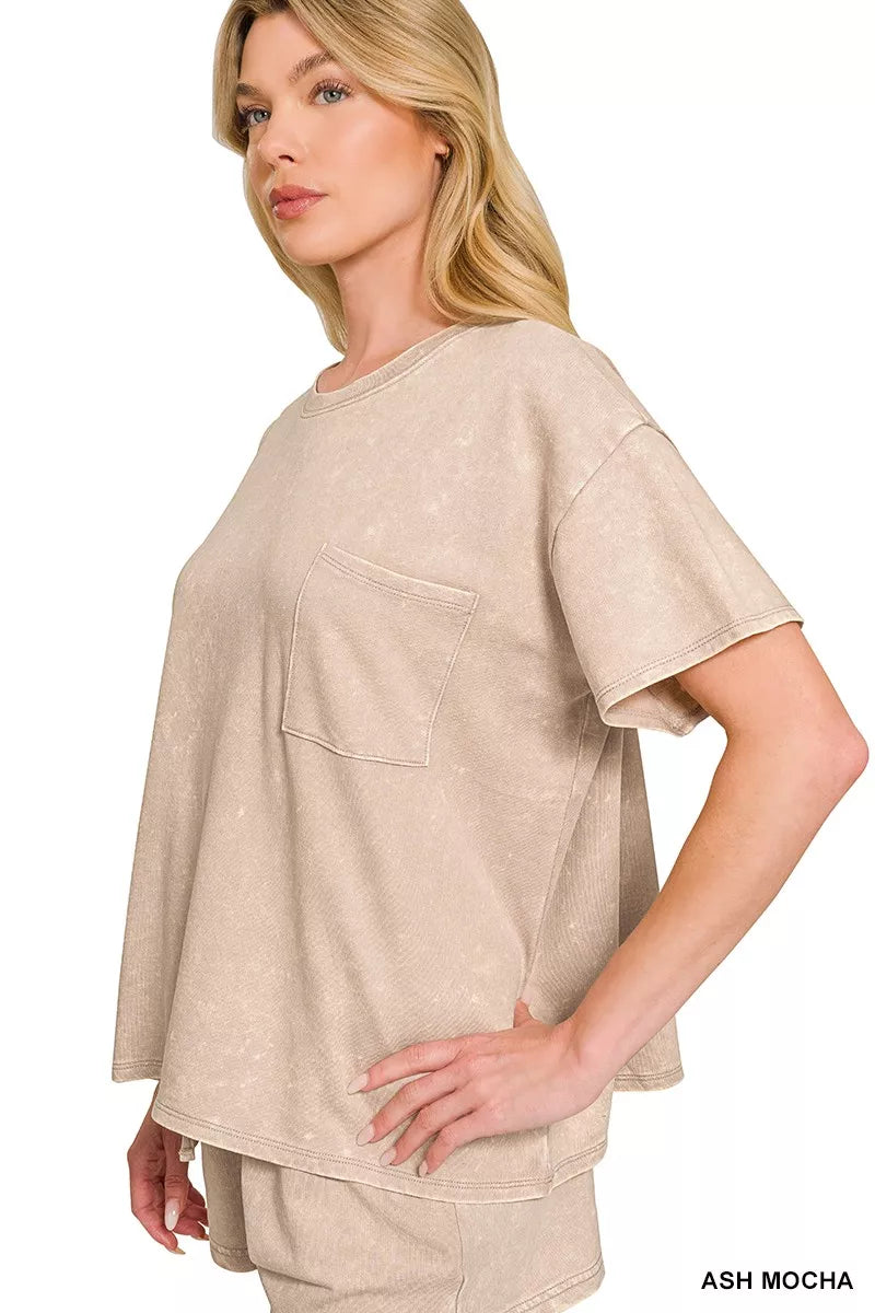 Hazel Blues® | Zenana French Terry Acid Washed Relaxed Top & Short Set