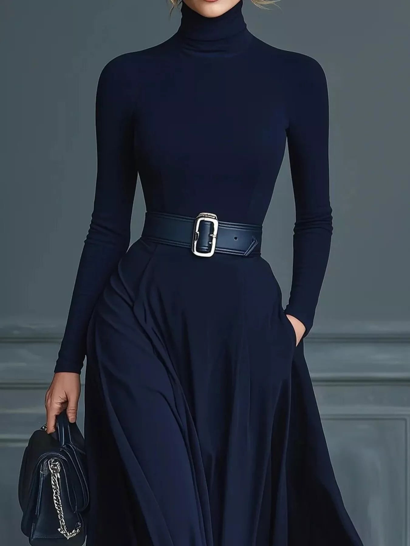 Hazel Blues® | Turtleneck Long Sleeve Maxi Dress