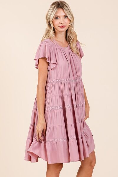 Hazel Blues® | Mittoshop Lace Detail Ruffled Button Down Tiered Dress