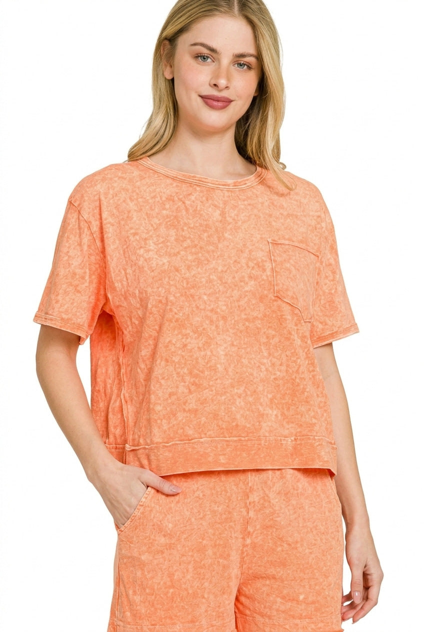 Hazel Blues® | Zenana Halo Snow Washed Boxy Top & Shorts Set