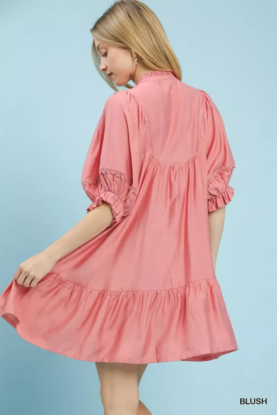 Hazel Blues® | Umgee Smocked Bib Ruffle Hem Babydoll Dress