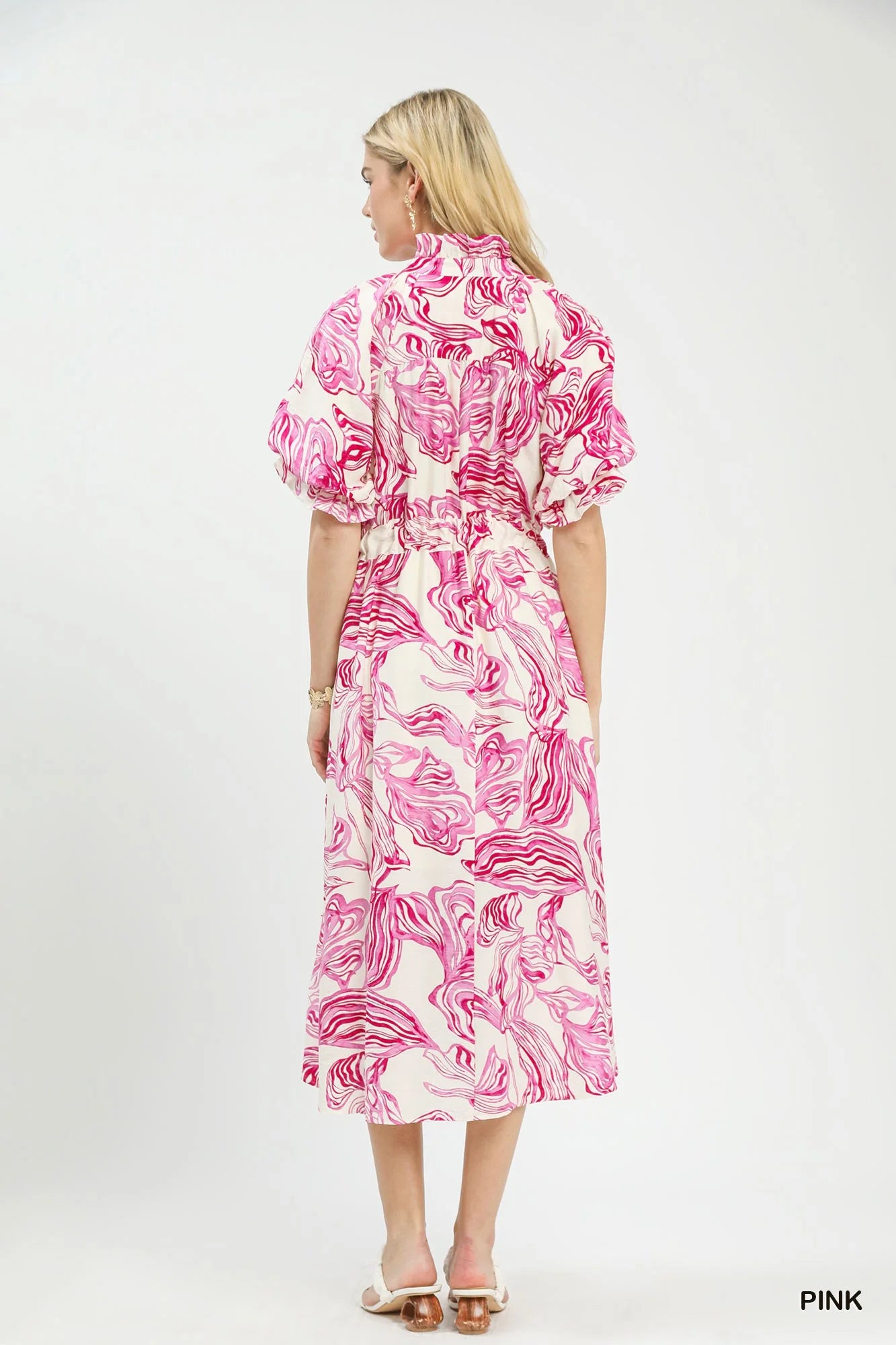 Hazel Blues® | Umgee Abstract Print Smocked Tie Waist Midi Dress