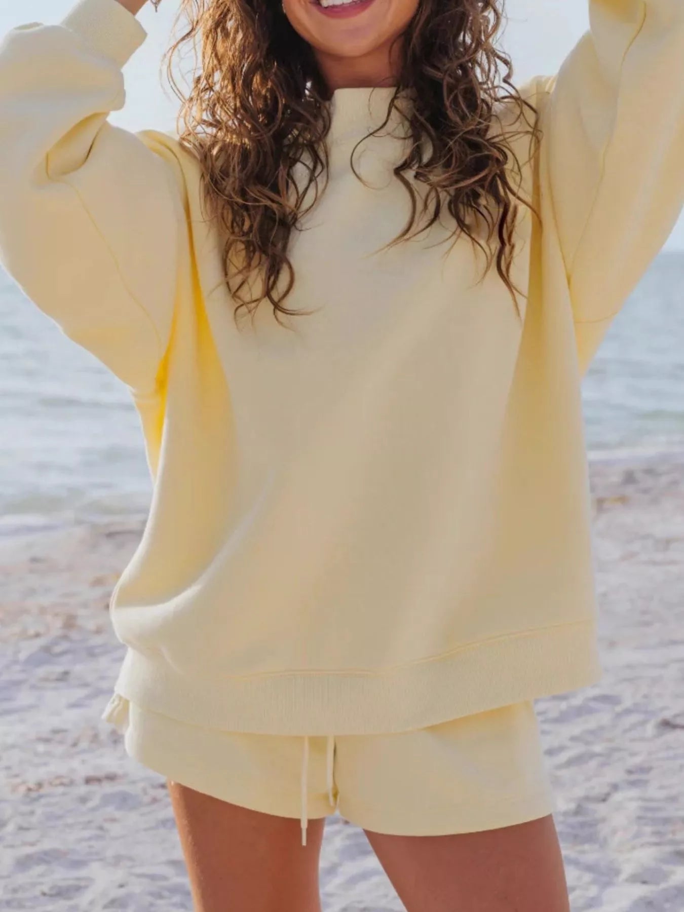 Hazel Blues® | Relaxed Fit Round Neck Sweatshirt and Shorts Set
