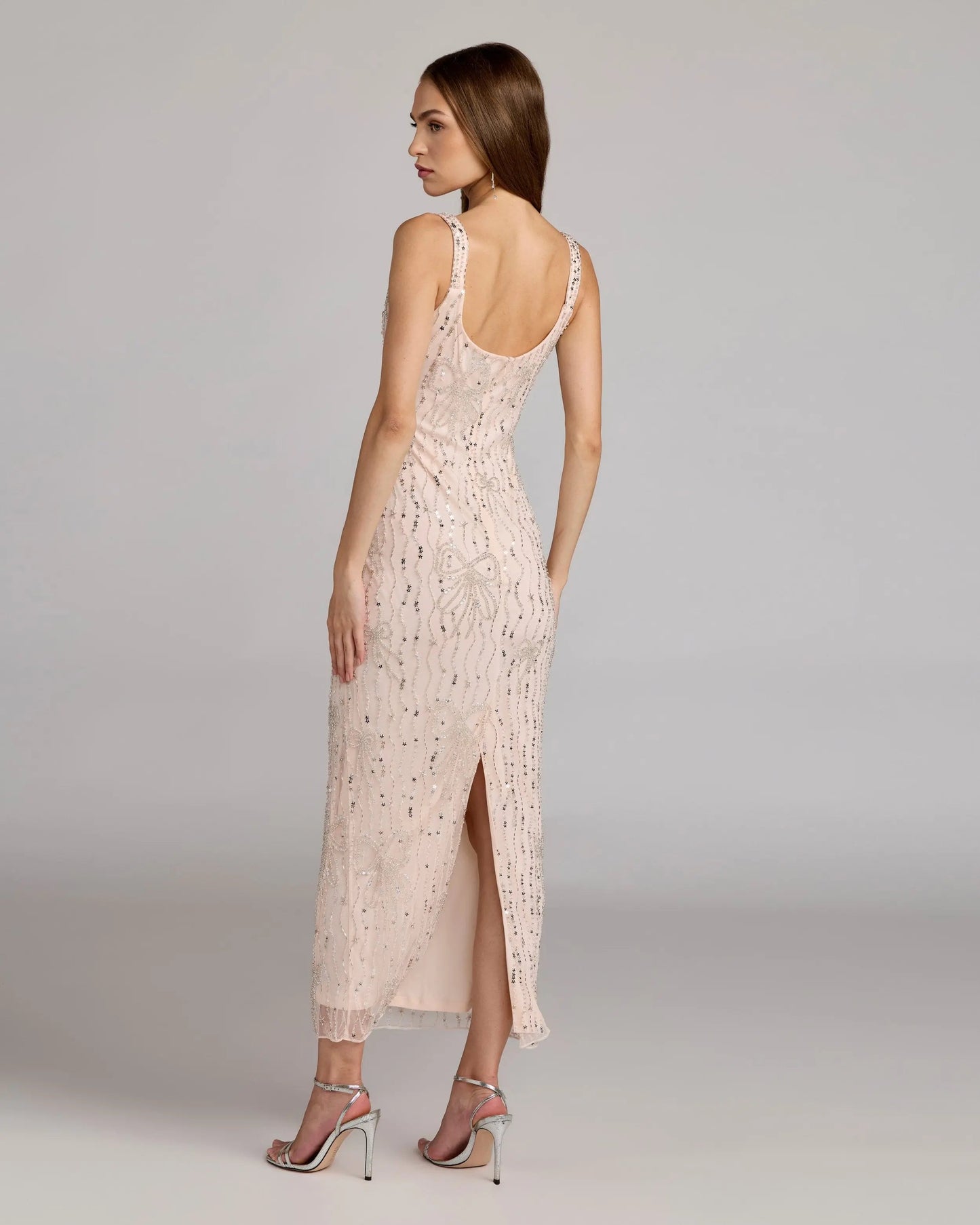 Pink Beaded Bow Embellished Midi Dress