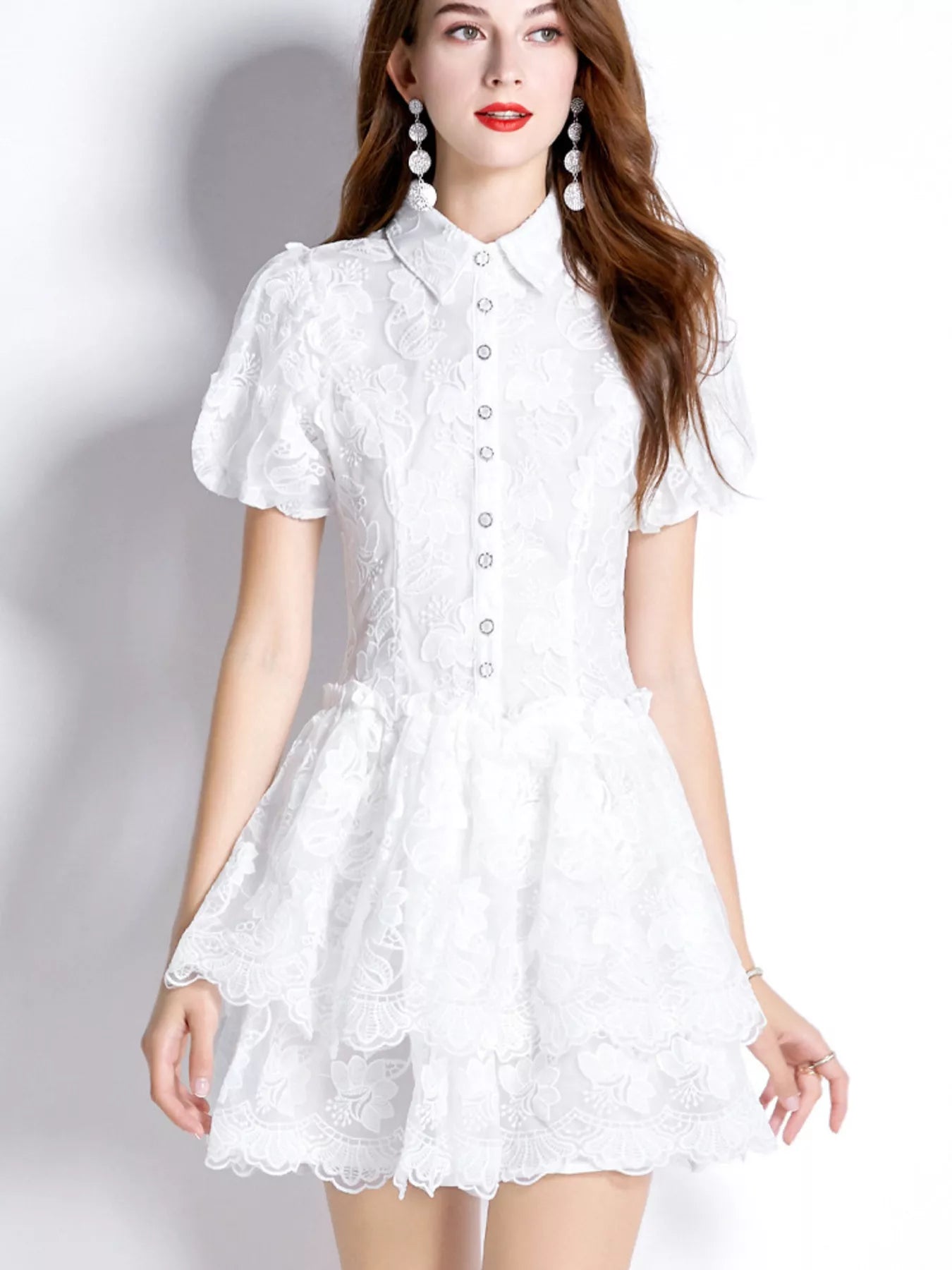 Hazel Blues® | Lace Puff Sleeve Mini Dress