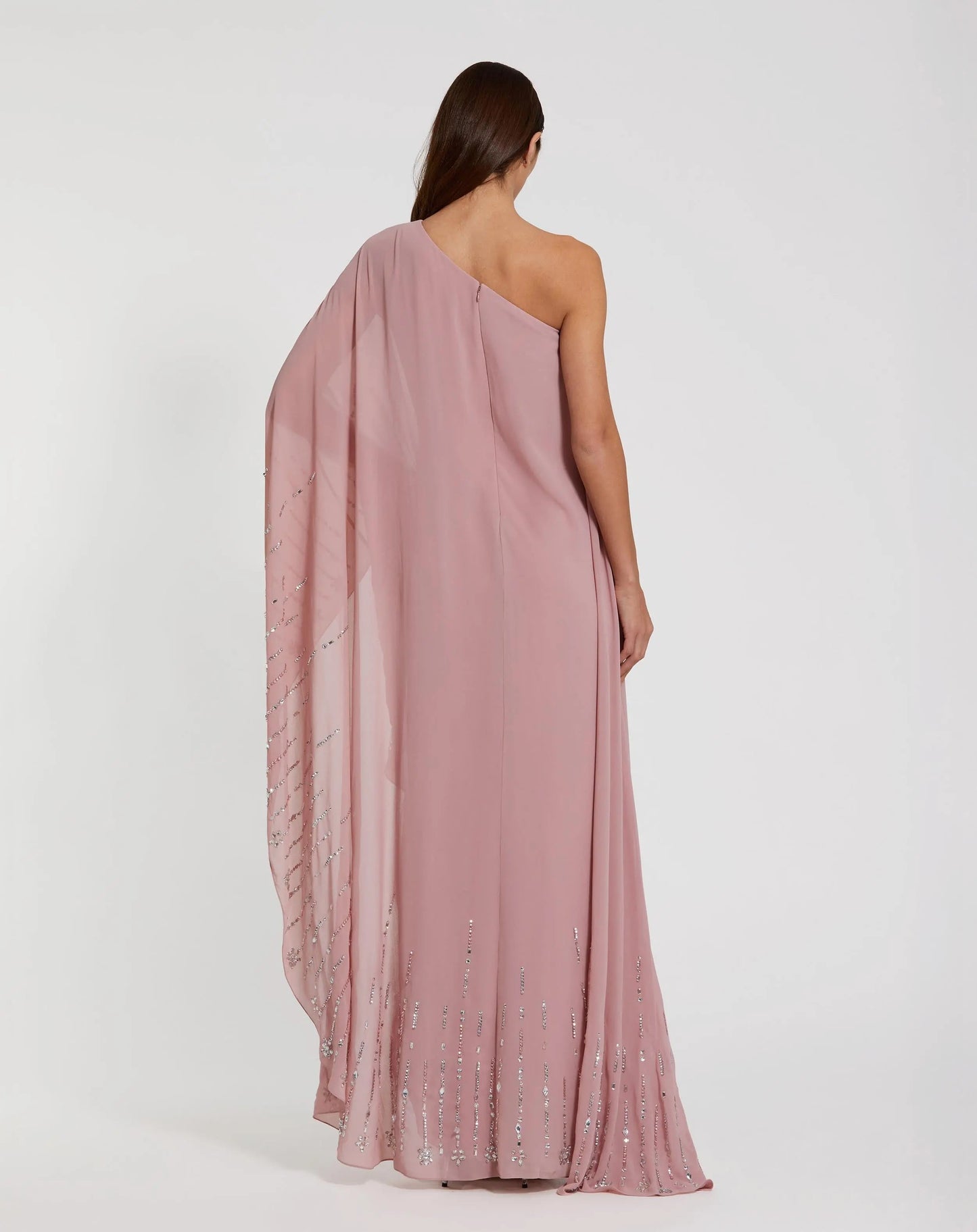 Pink One Shoulder Embellished Trim Kaftan Gown