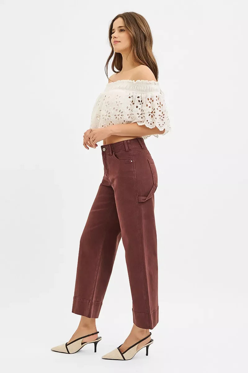 Hazel Blues® | RISEN Tummy Control High Rise Crop Wide No Waist Band Pants