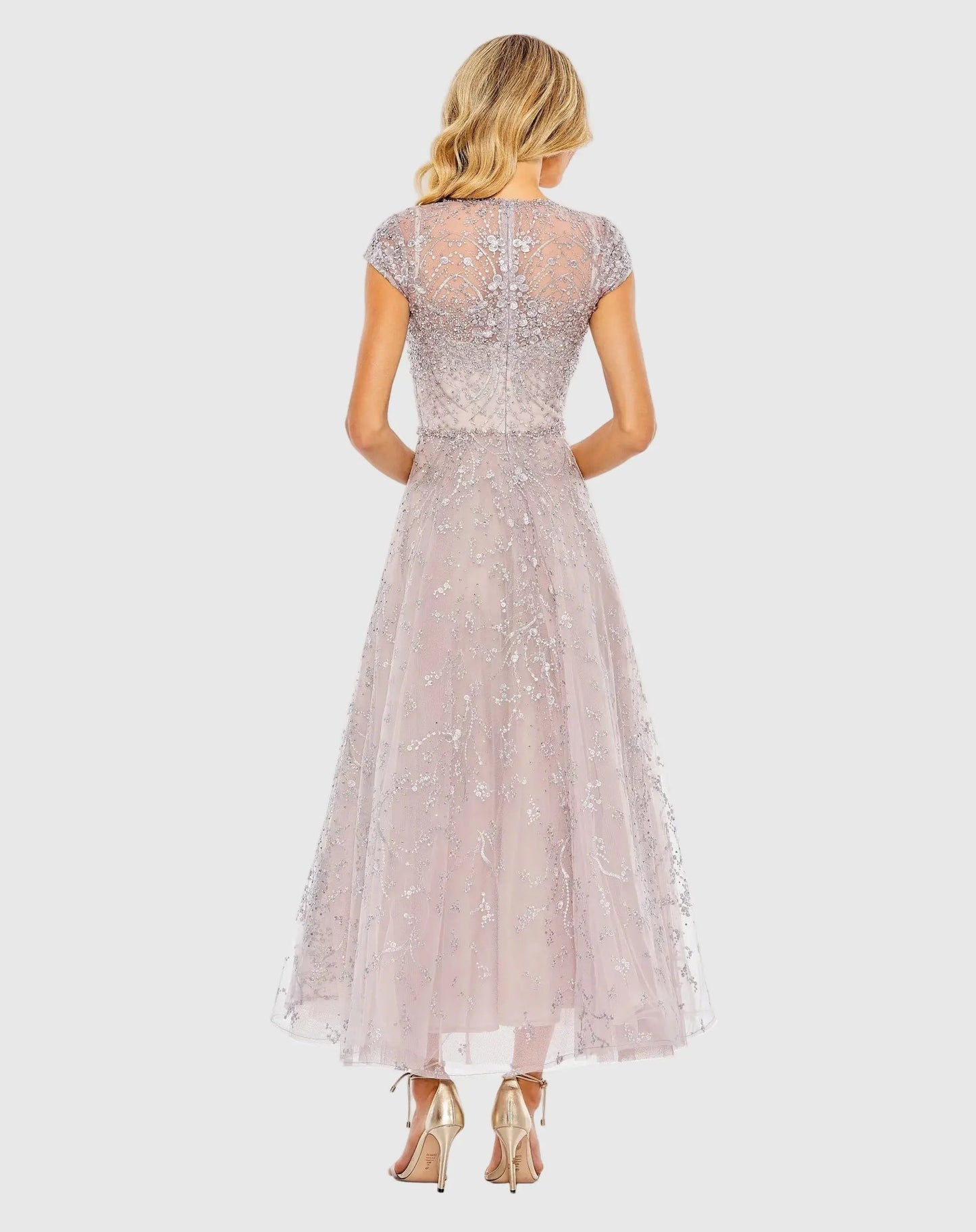 Petite Purple Embellished High Neck Cap Sleeve A Line Dress