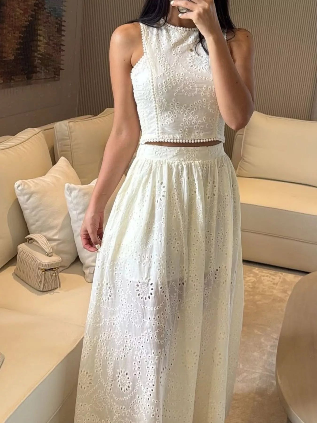 Hazel Blues® | Eyelet Crop Top and Maxi Skirt Set