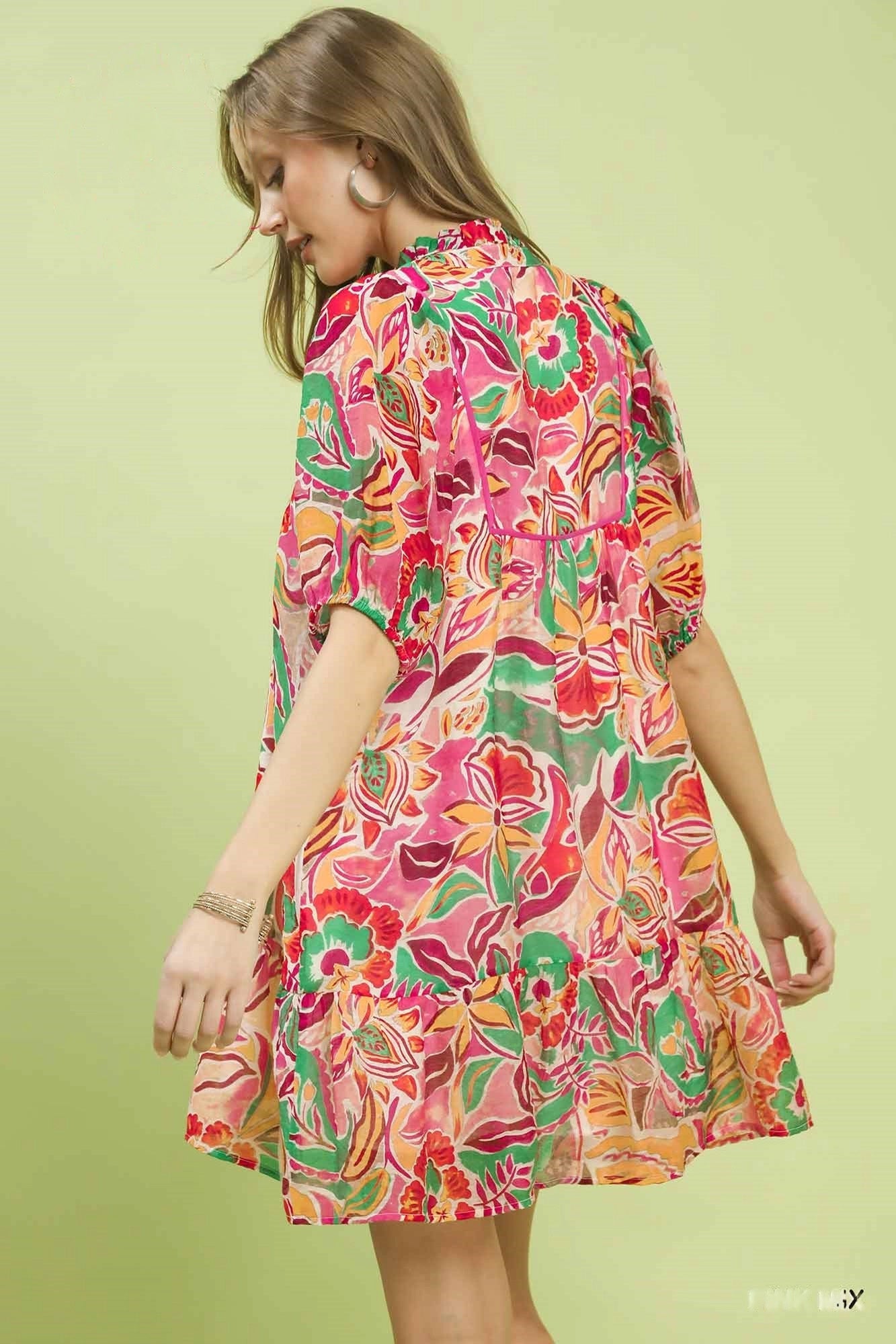 Hazel Blues® | Umgee Abstract Print V-Neck Baby Doll Dress
