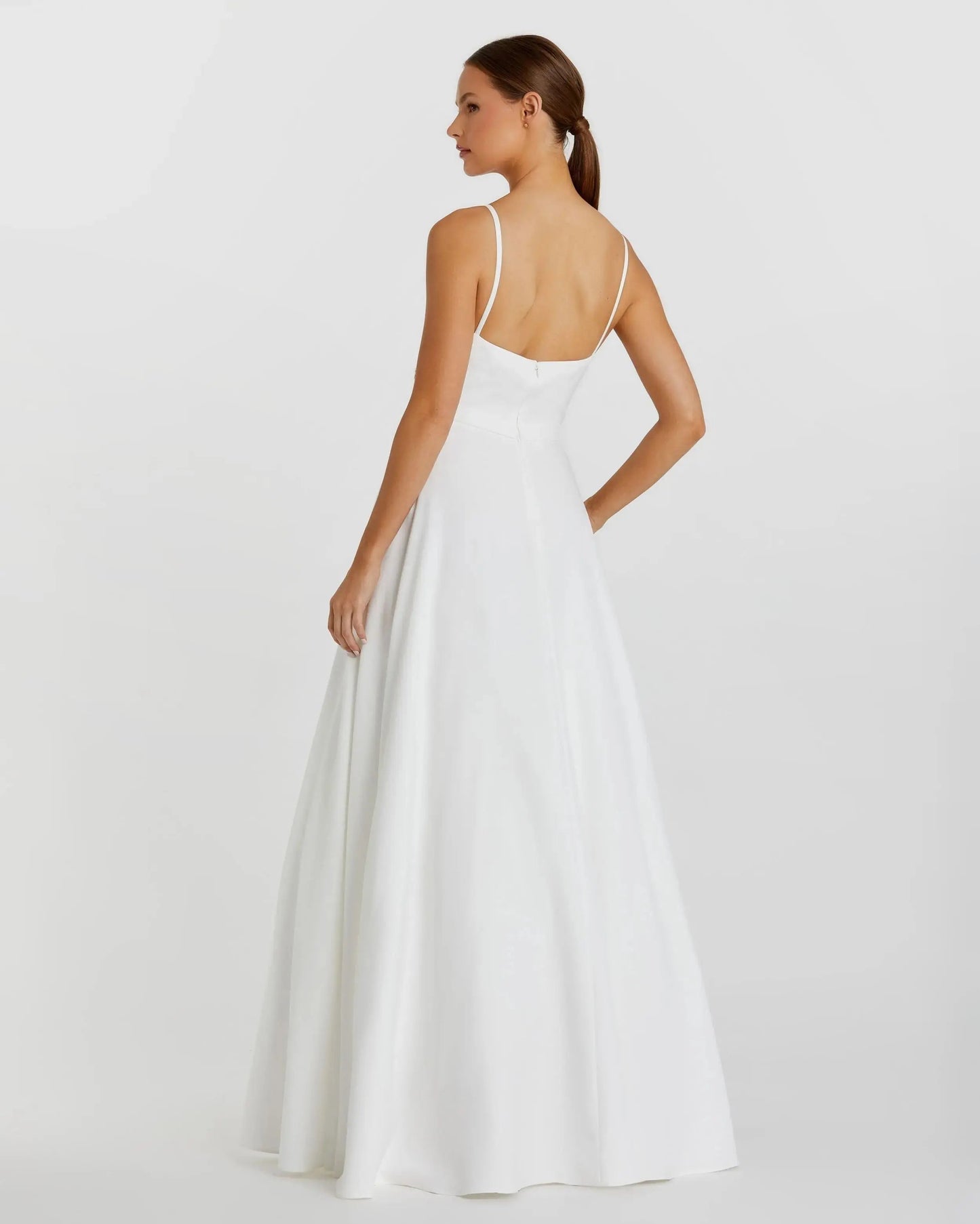 Petite White Classic A-Line V-Neck Ball Gown