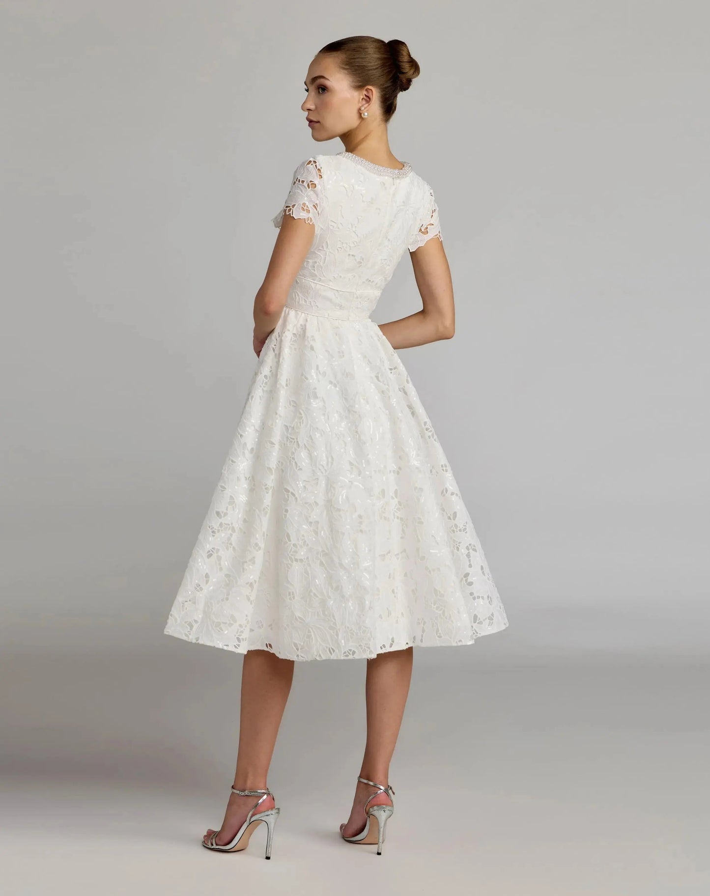 Petite White Embroidered Lace A Line Midi Dress